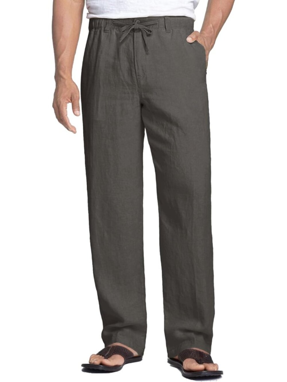 Men's Linen Pants Casual Lightweight Drawstring Beach Summer Pant
